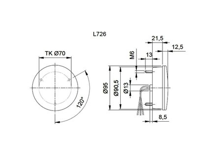 Achteruitrijlicht LED rond wit glas