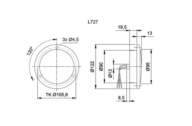 Achtuitrijlicht LED chrome rand