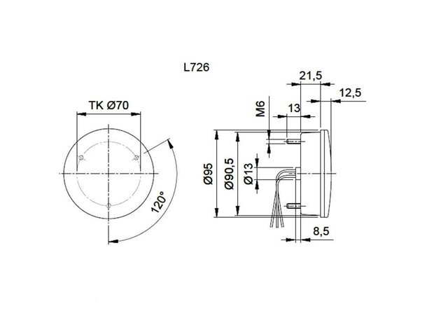 Knipper- rem- achterlicht LED rond wit glas